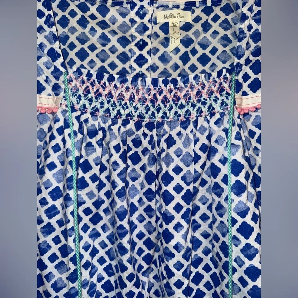Matilda Jane Babydoll Blouse Size M Blue Geometric Tassel Tie Boho Top - Picture 10 of 12